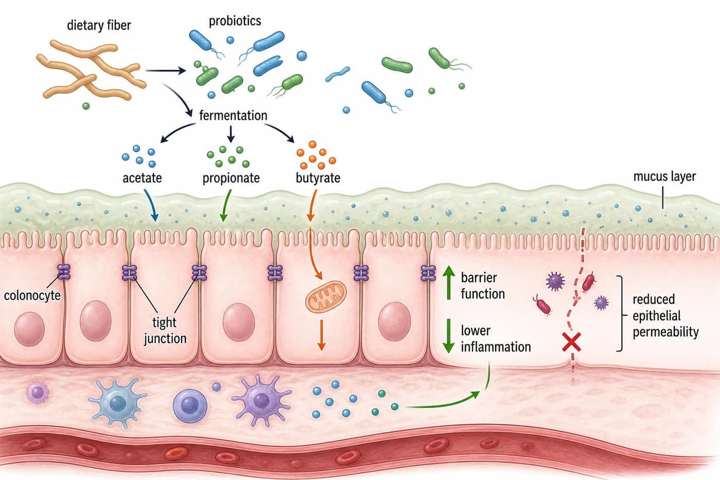 Probiotics producing short-chain fatty acids to improve gut barrier function