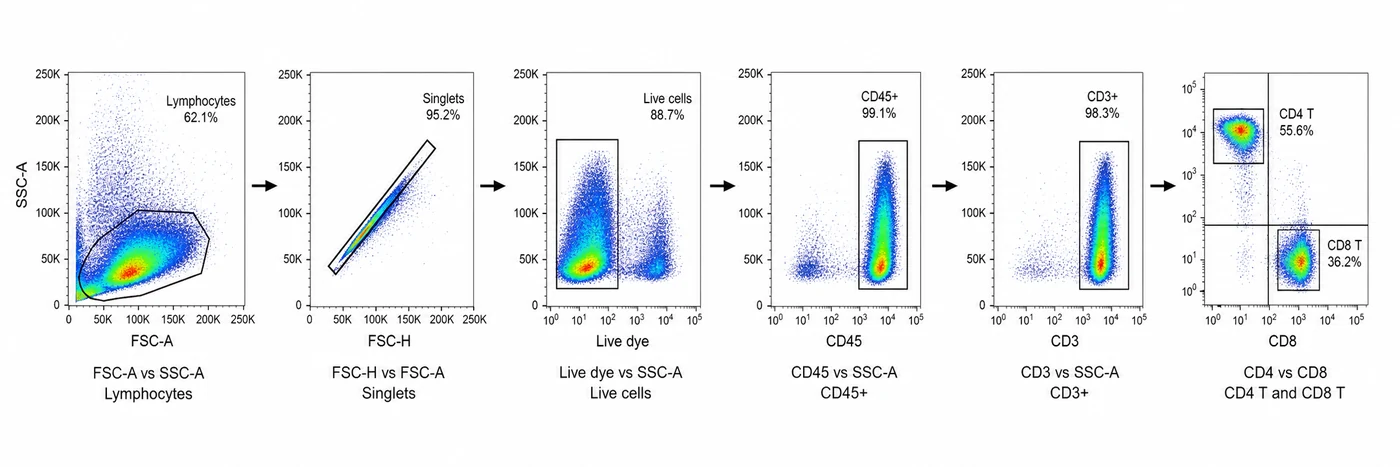 Peripheral blood CD4/CD8 T cell gating strategy