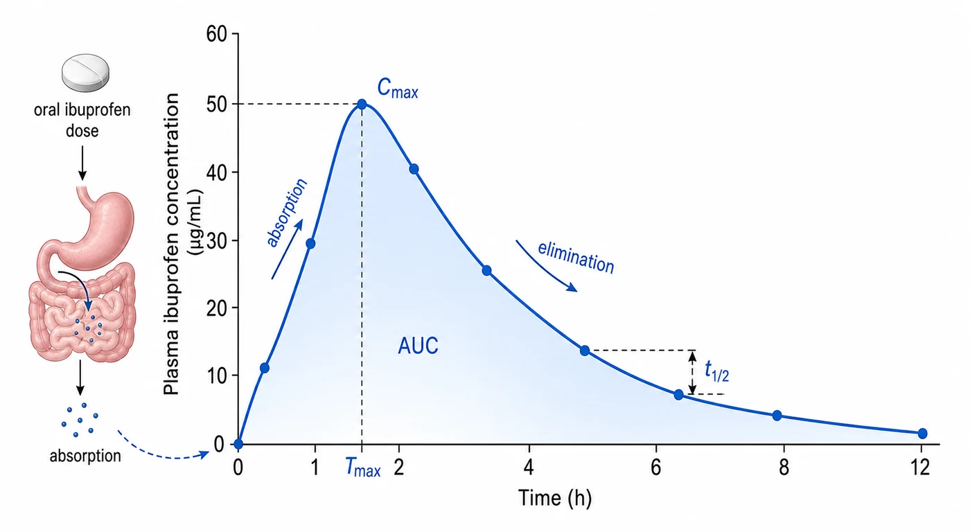 Plasma concentration-time curve of oral ibuprofen