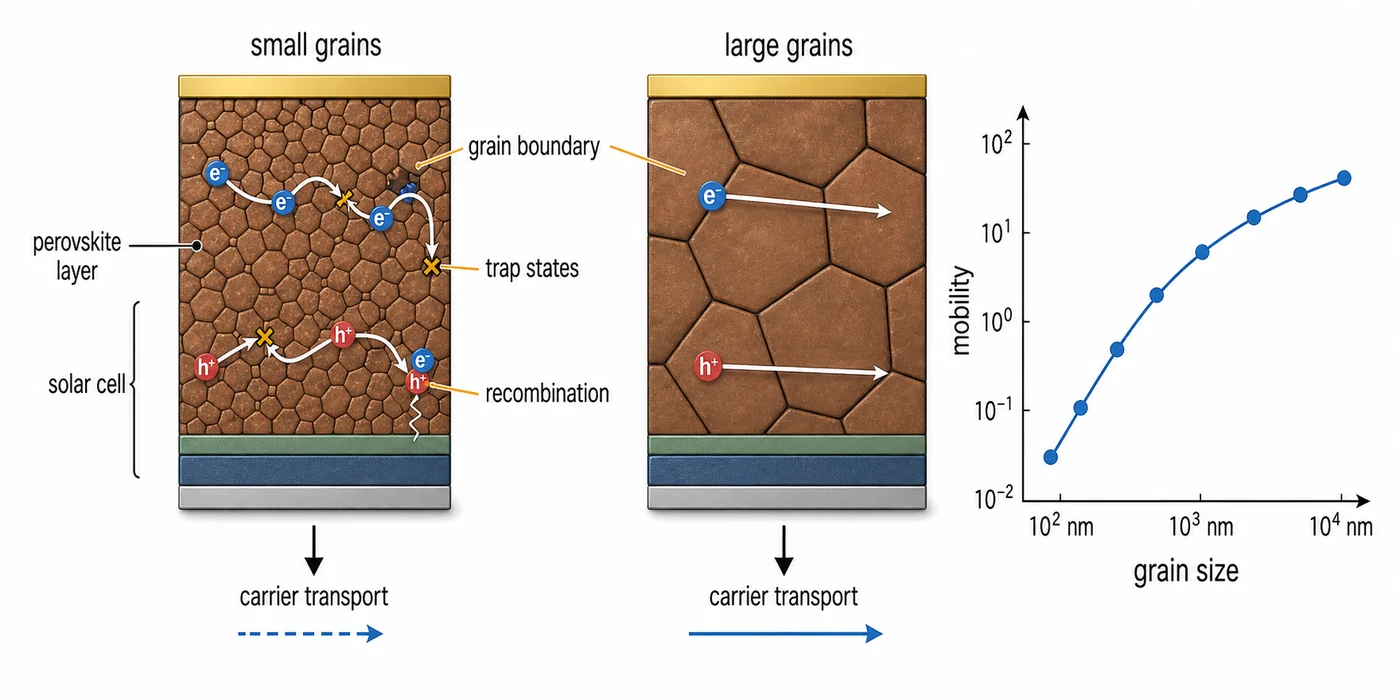 Perovskite solar cell grain size affecting carrier mobility