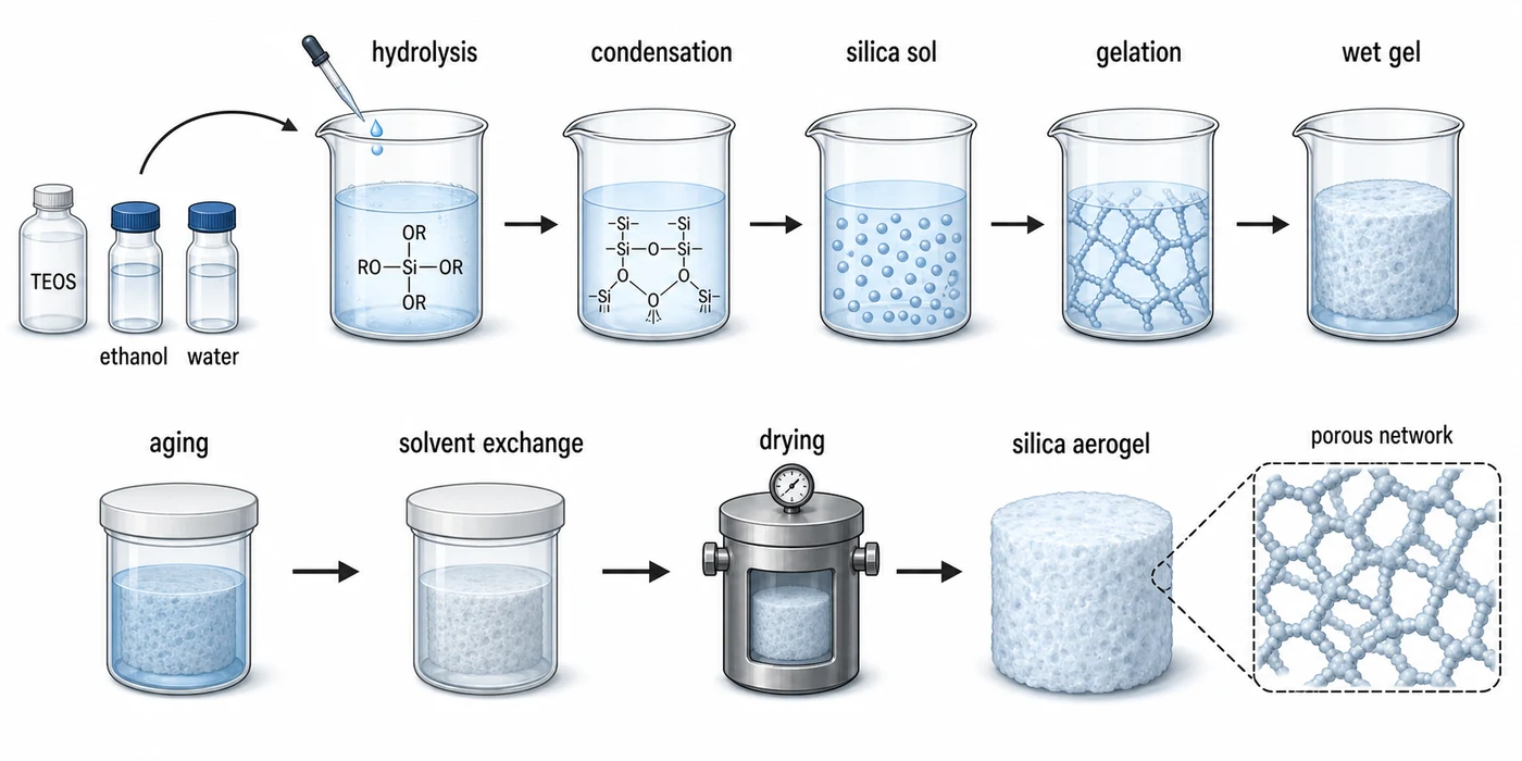 Sol-gel preparation of silica aerogel