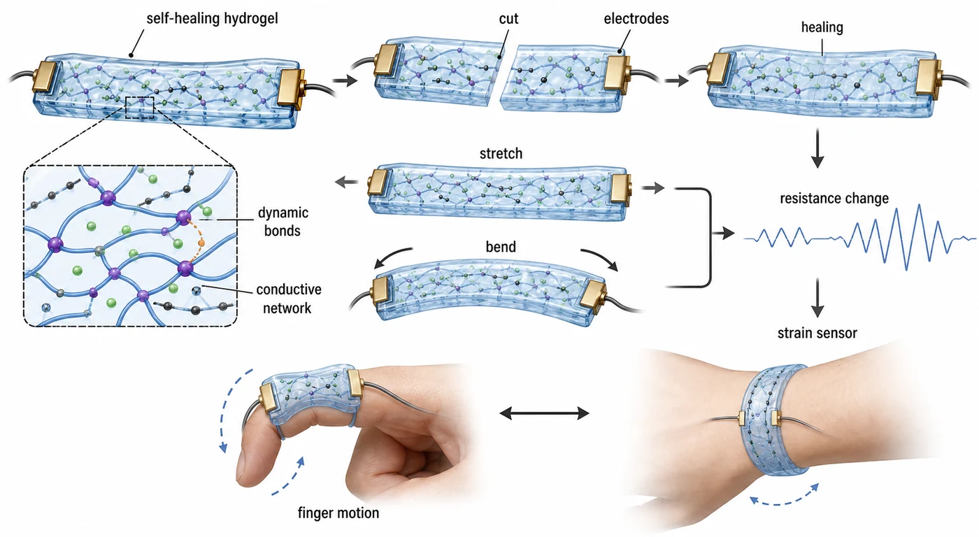 Self-healing hydrogel used as a flexible strain sensor