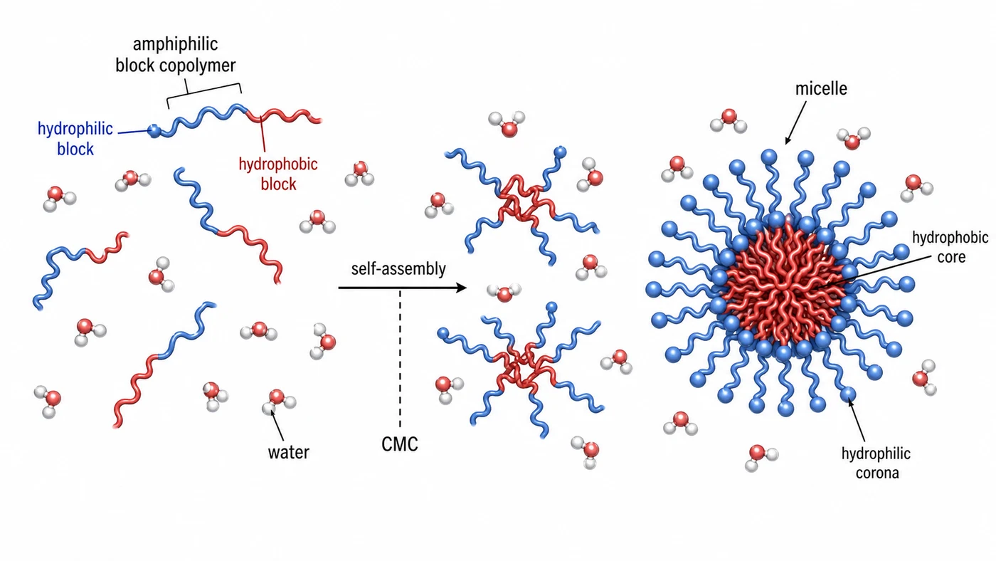 Amphiphilic block copolymers self-assembling into micelles in water