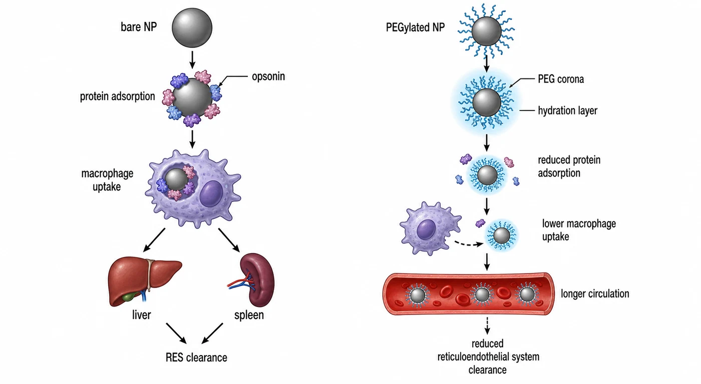 PEGylated nanoparticles reducing reticuloendothelial system clearance