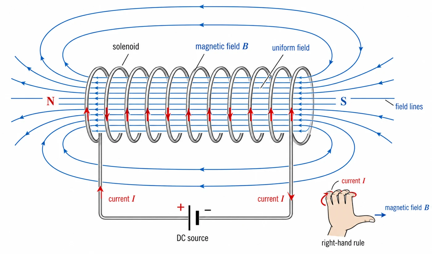 Magnetic field lines around a current-carrying solenoid
