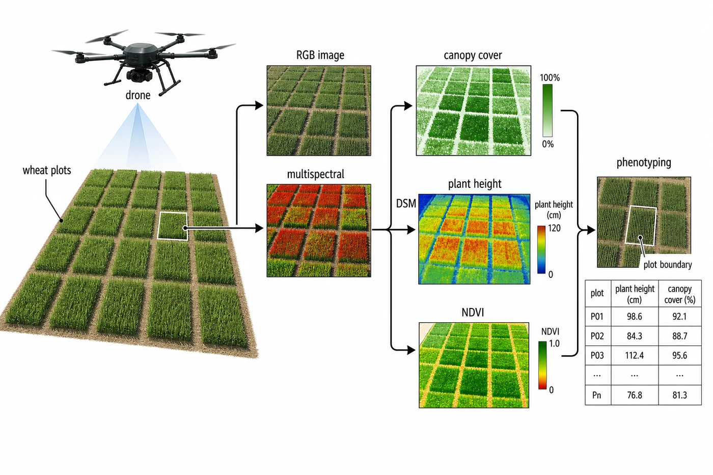 Drone imaging used to measure wheat height and canopy coverage