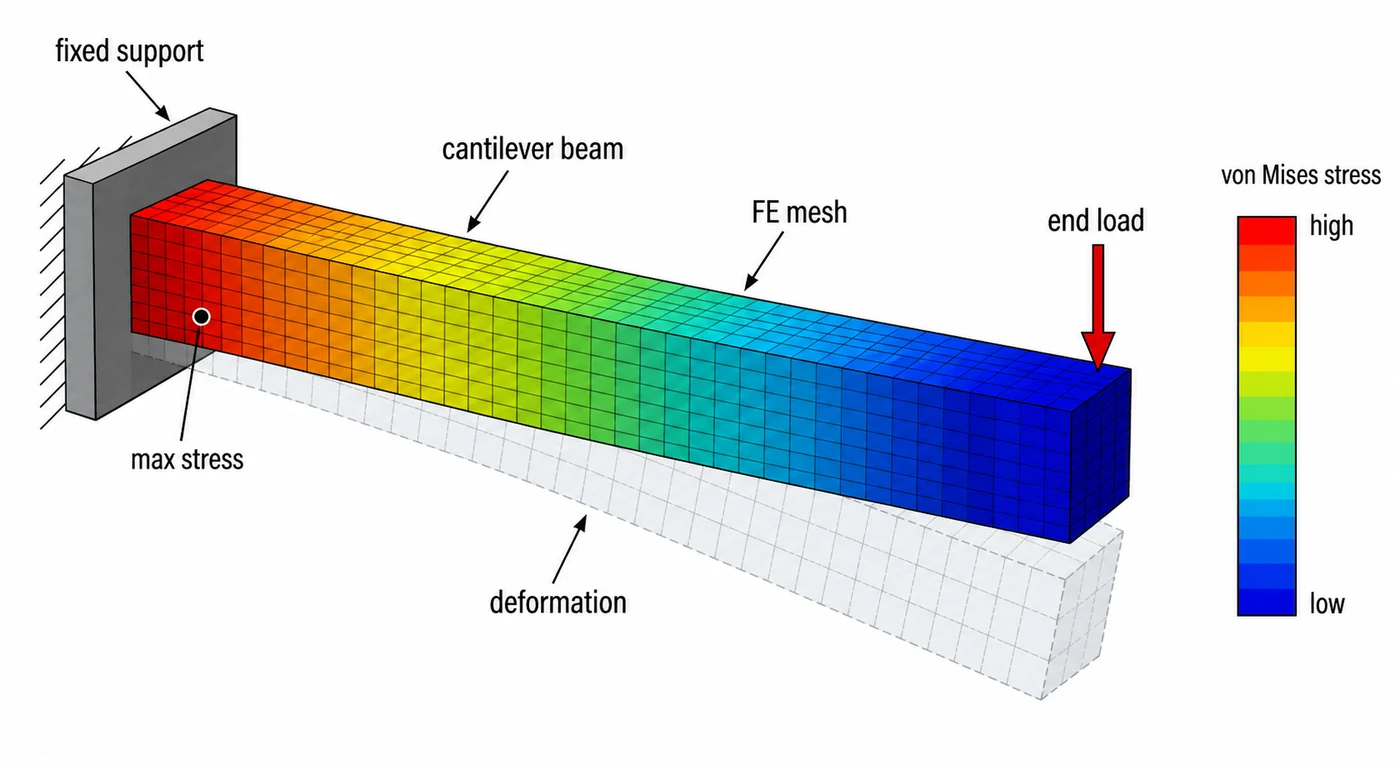 Stress contour of a cantilever beam under an end load