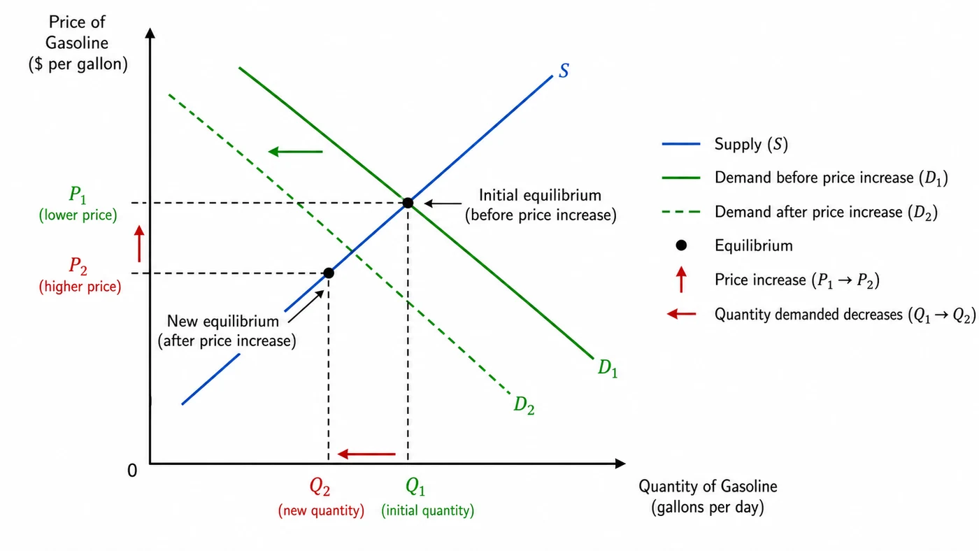 Gasoline price increase reducing quantity demanded